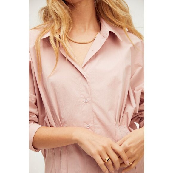 NWT Free People Taia long sleeve mini shirt dress Pink S NEW! - Picture 6 of 9
